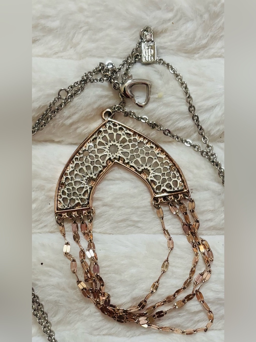 Vintage Givenchy Mixed-Metal Geometric Filigree Fringe Pendant Necklace